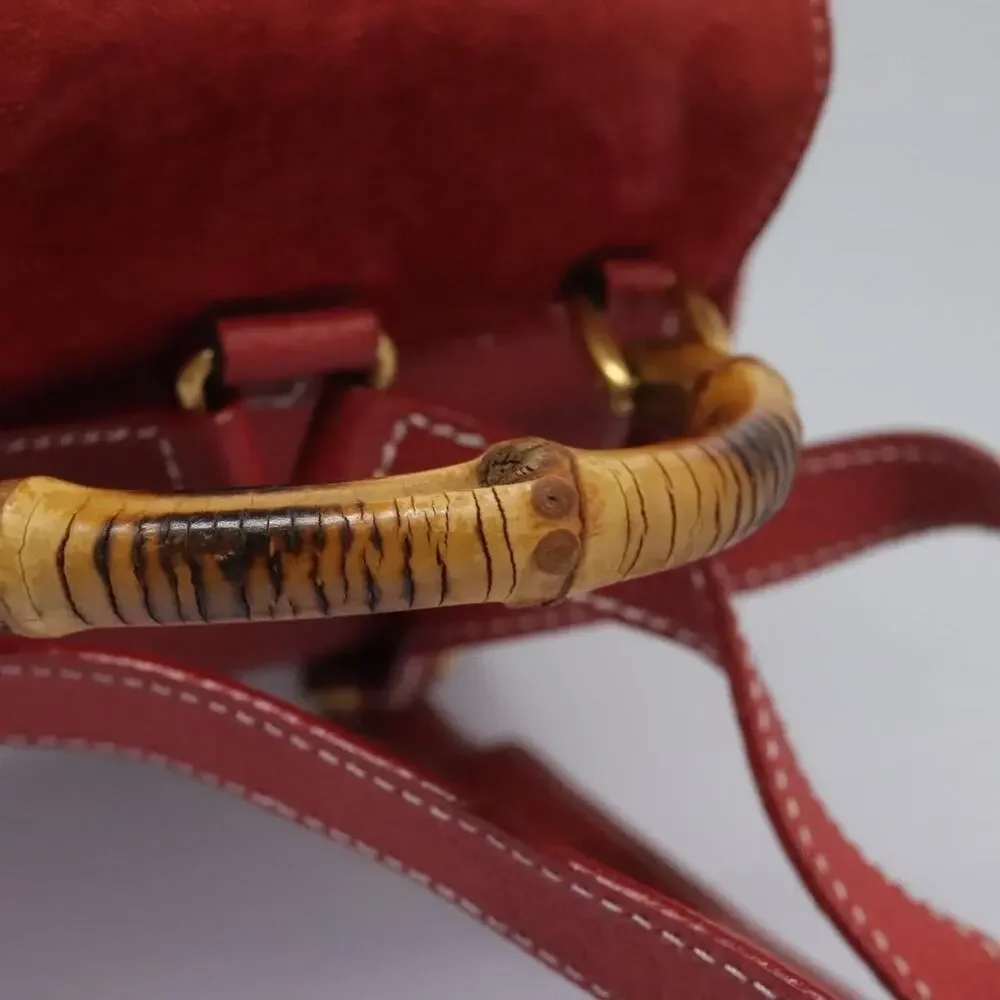 Gucci Bamboo Suede Leather Backpack Red